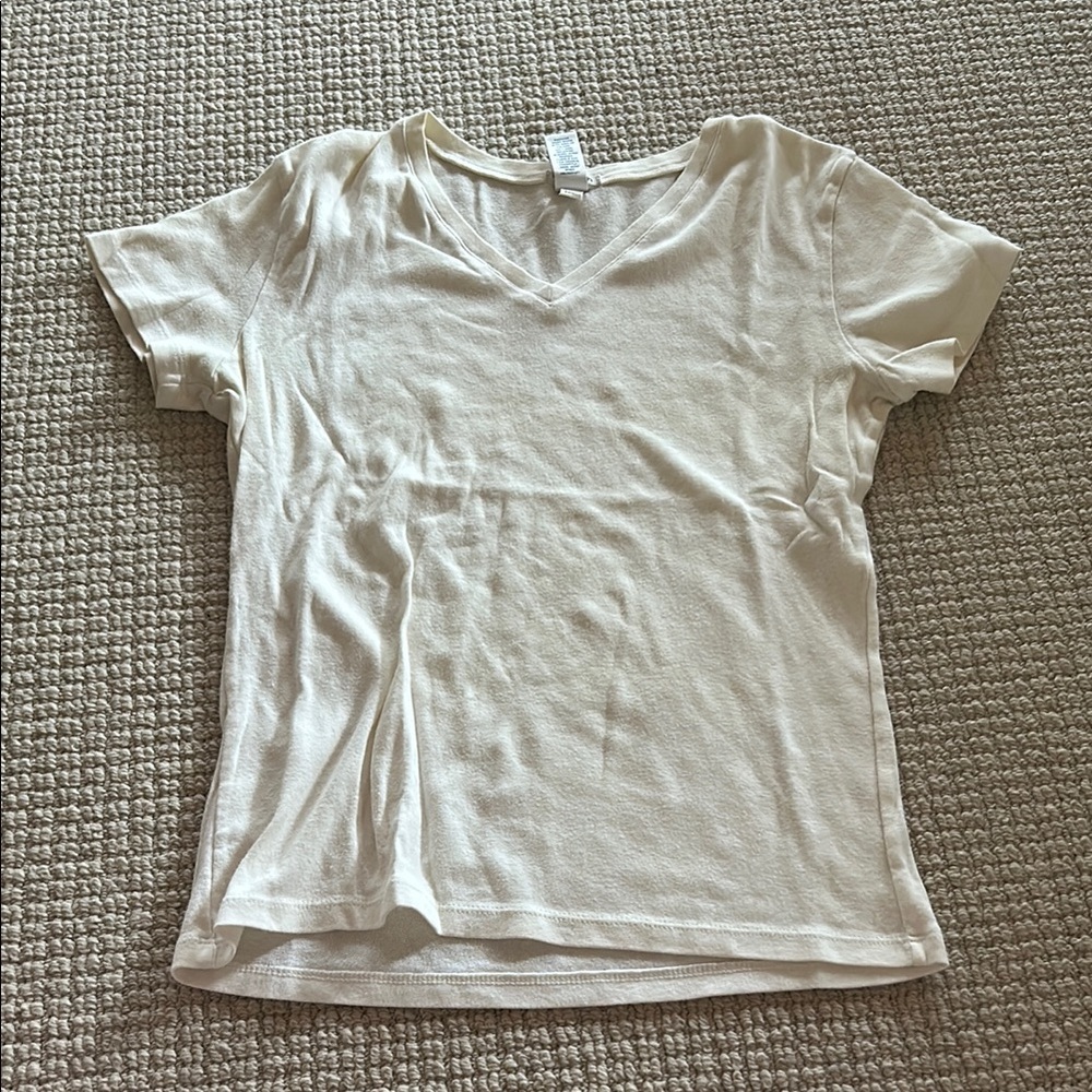 Cream V-Neck T-Shirt